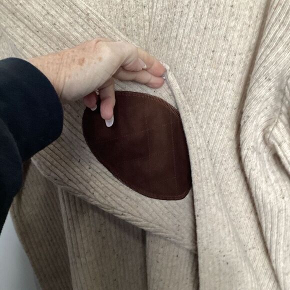 New Orleans Gordon Mens 100% Merino Wool Sweater Sz L Ribbed Speckled Beige - Picture 4 of 7